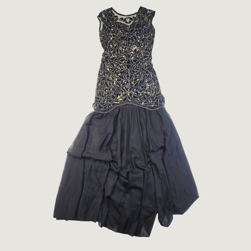 Pretty Guide Women's Sequin Beaded Mermaid Dress Small Black Gold Formal Gown